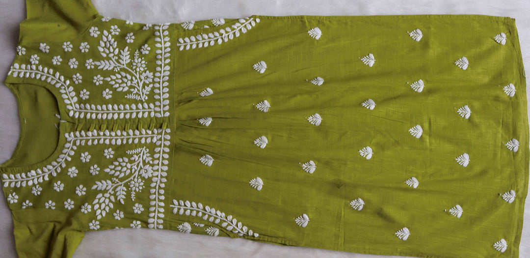 Safaa Olive Green & White Linen Kurta