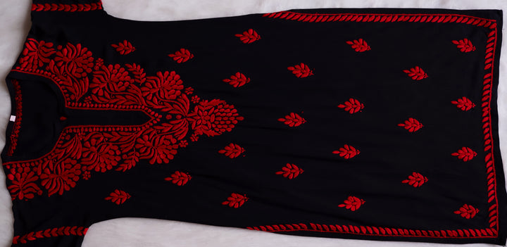Noora Black & Red Long Rayon kurta