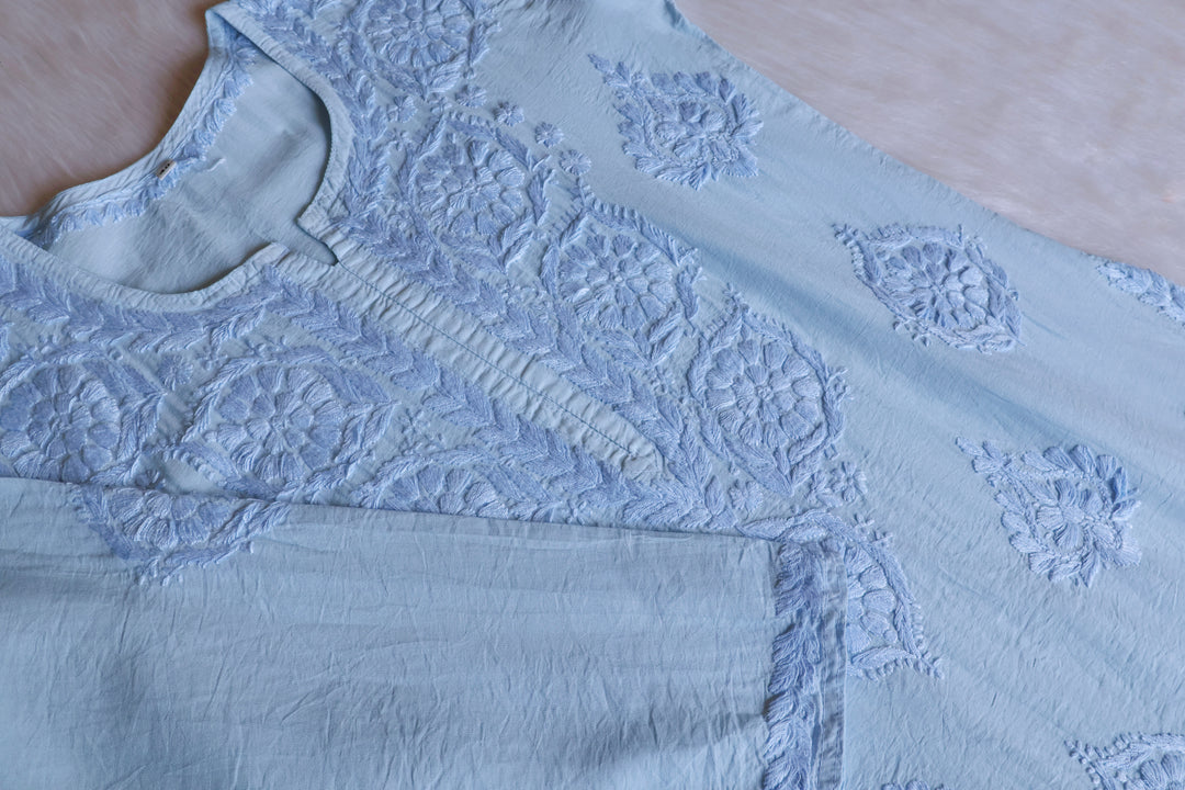 Alfiya Powder Blue Pure Chanderi set
