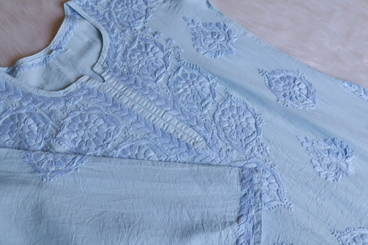 Alfiya Powder Blue Pure Chanderi set
