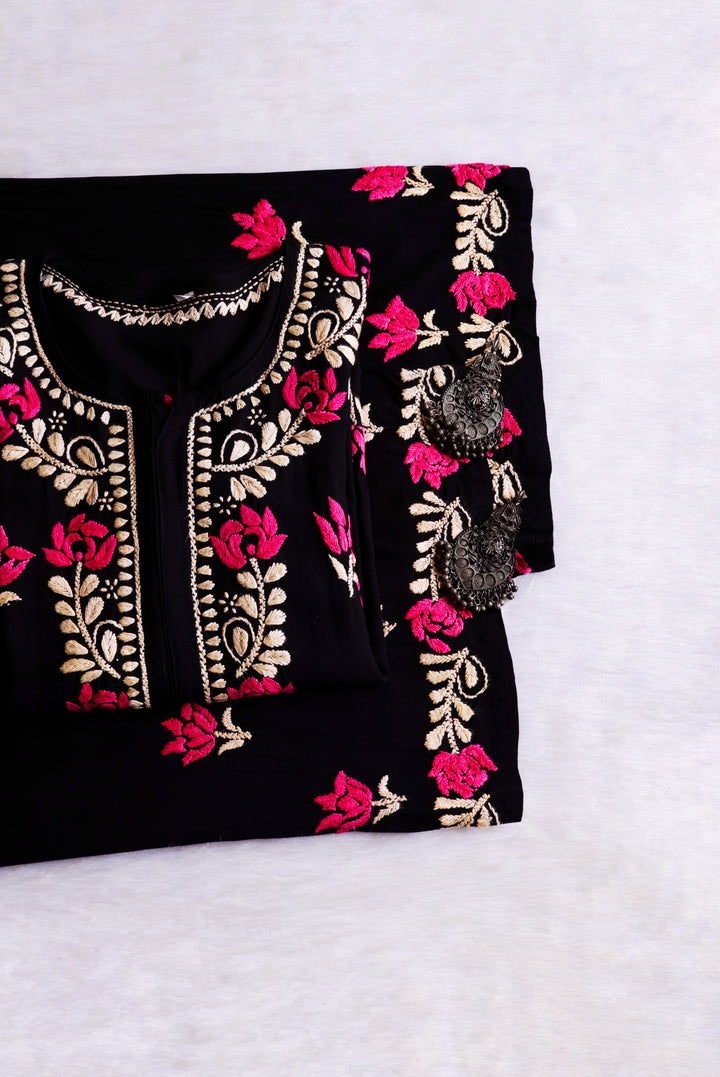 Gulaab Black, Pink & Beige Rayon Kurta Set