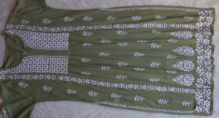 Ayesha Olive Green Nyra Cut Rayon Kurta