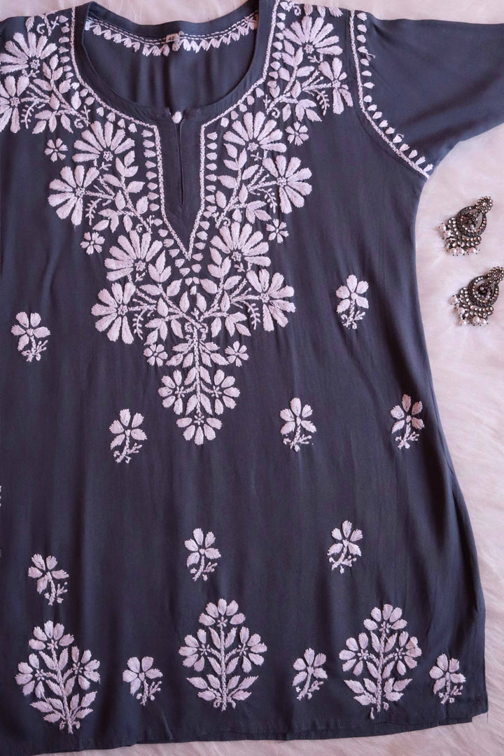 Aayat Grey Short Rayon Kurta