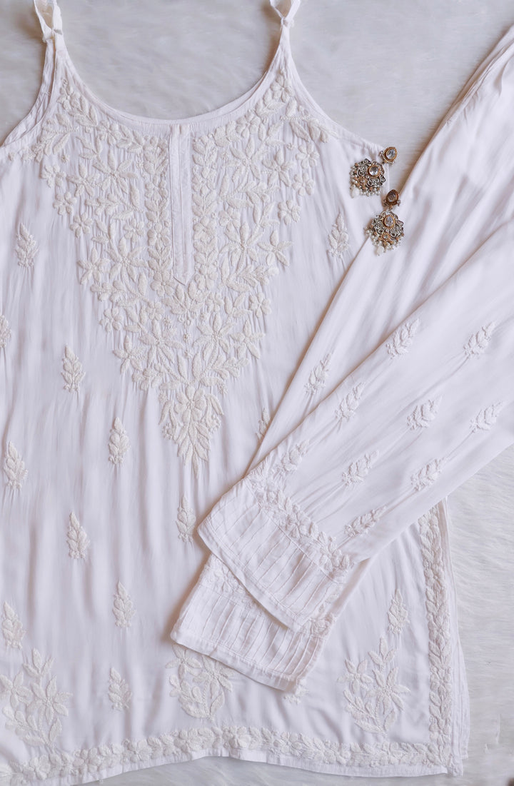 Mirha White Sleeveless Modal Kurta Set