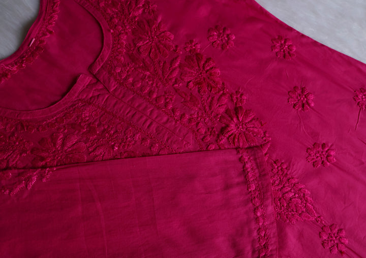 Nazakat Deep Pink Cotton short kurta