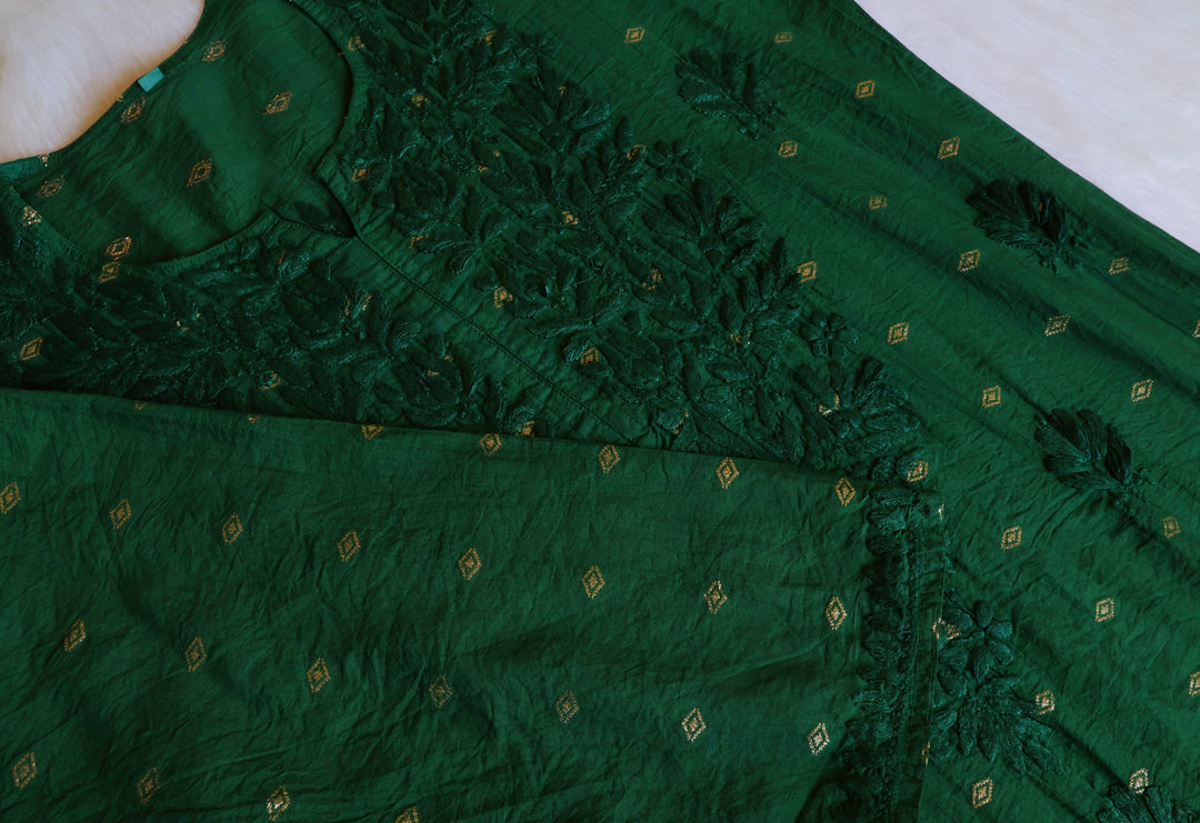 Nazakat Deep Green Long Chanderi Kurta