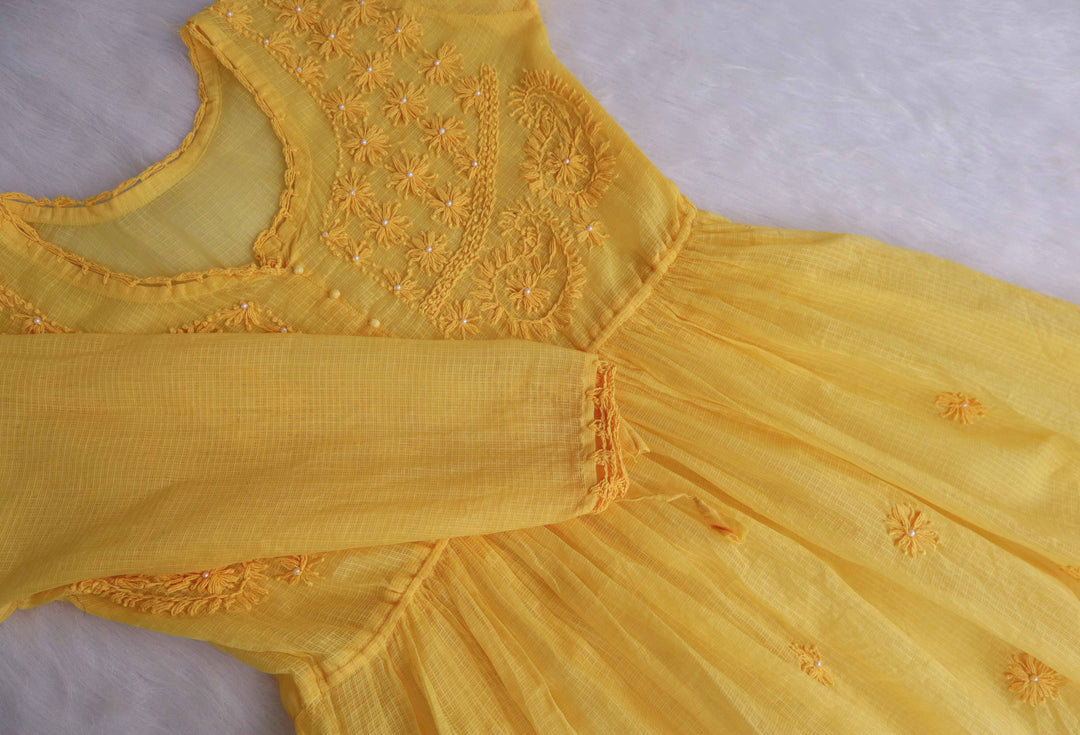 Daania Yellow Kota Pearl short Frock