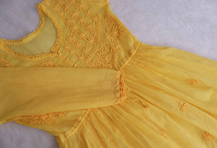 Daania Yellow Kota Pearl short Frock