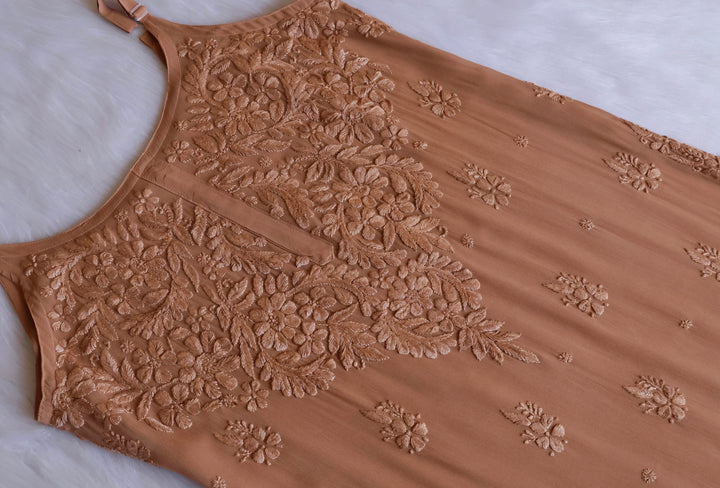Hana Brown Long Viscose Noodle Strap Kurta