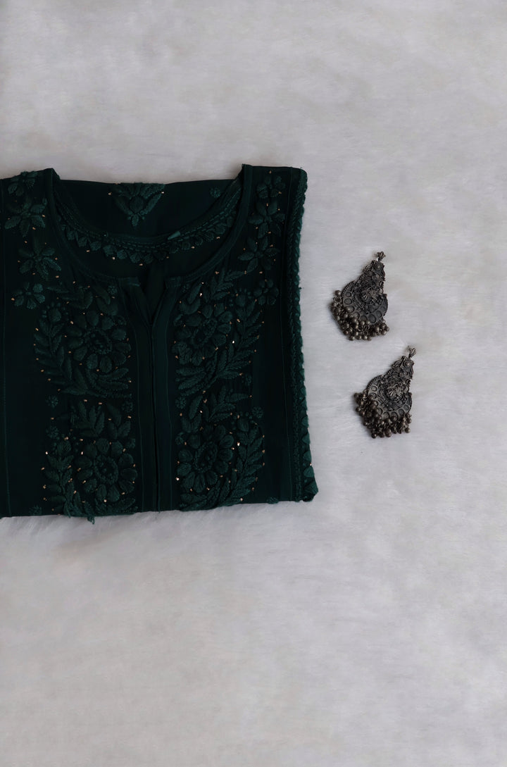 Heer Dark Green Viscose Georgette Kurta