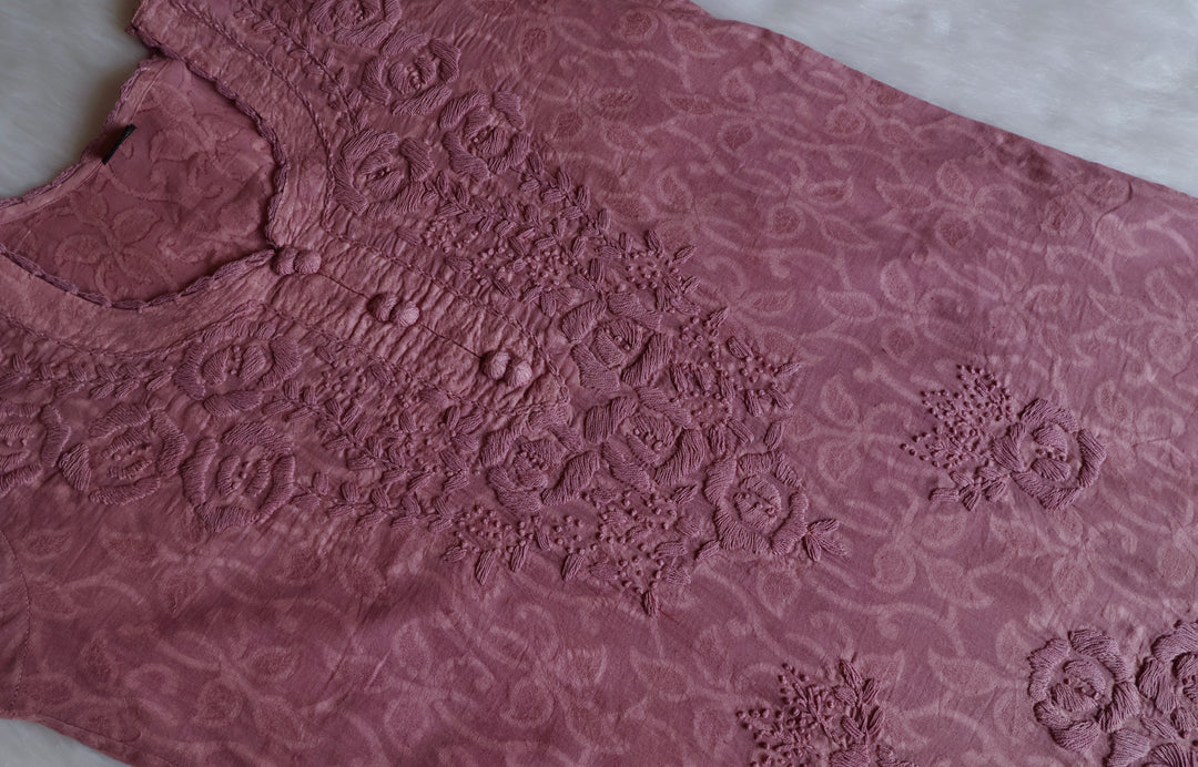 Dusty Mauve Long Jacquard Lace Cotton kurta