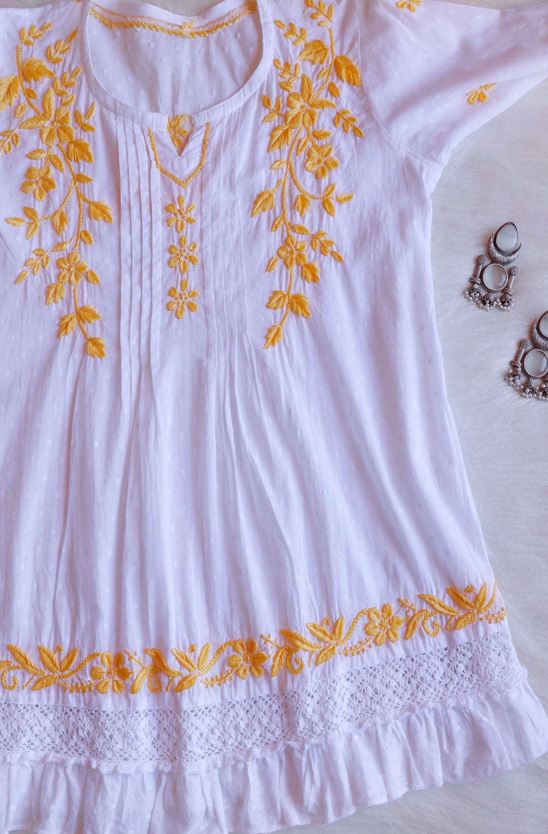 Nazakat White & Pastel Yellow Premium Cotton kurta