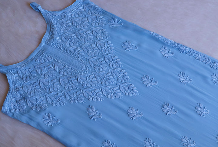 Hana Ice Blue Long Viscose Noodle Strap Kurta