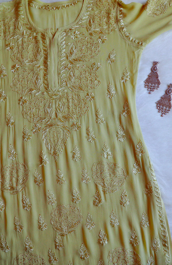 Hanaa Olive Green Viscose Georgette Kurta