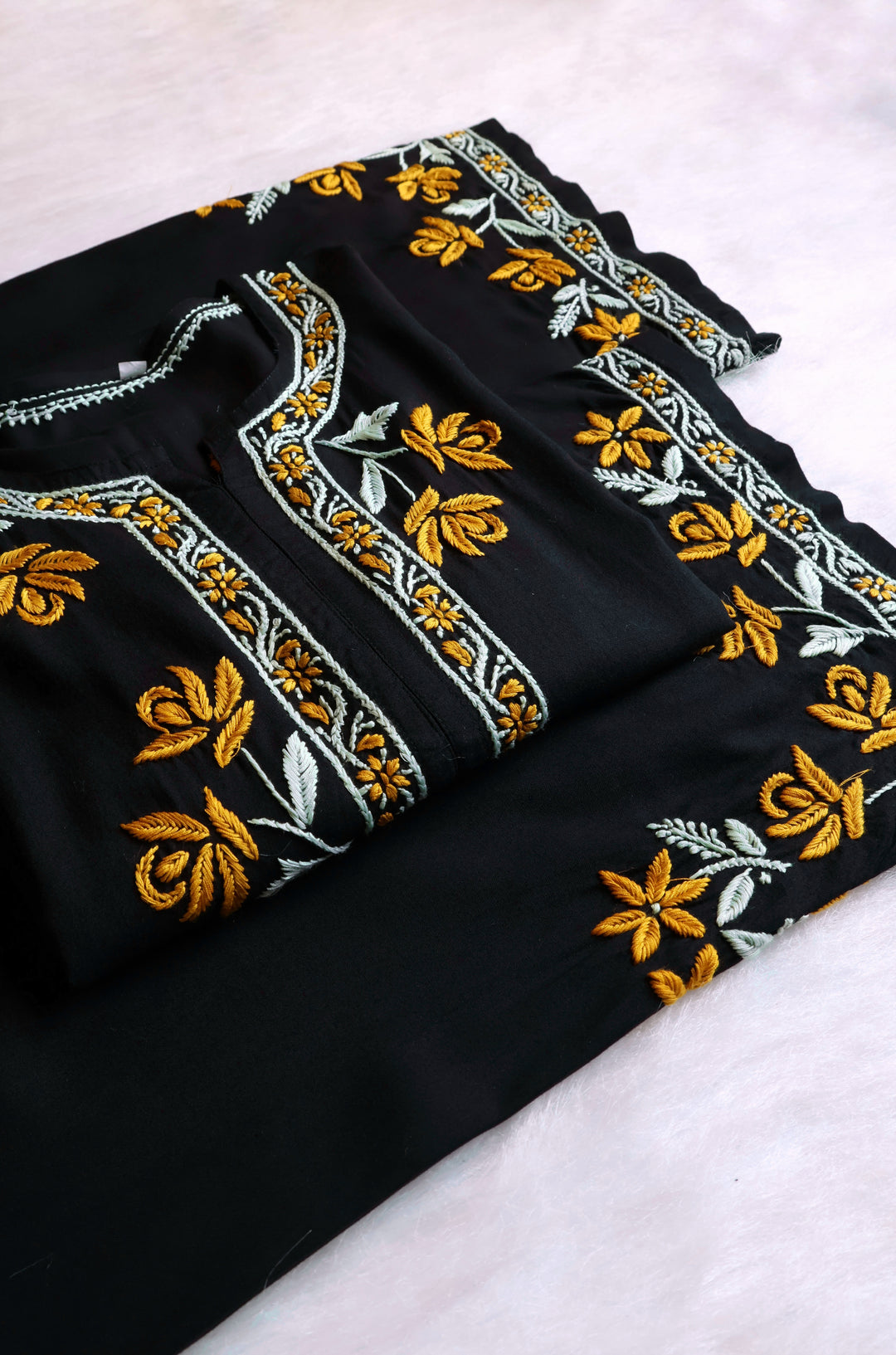 Gul Kashmiri Black & Yellow Modal Kurta Set