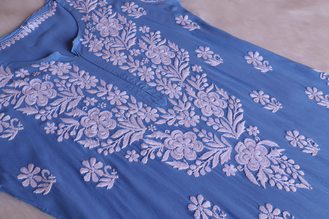 Benafsha Ice Blue Rayon Kurta Pant set