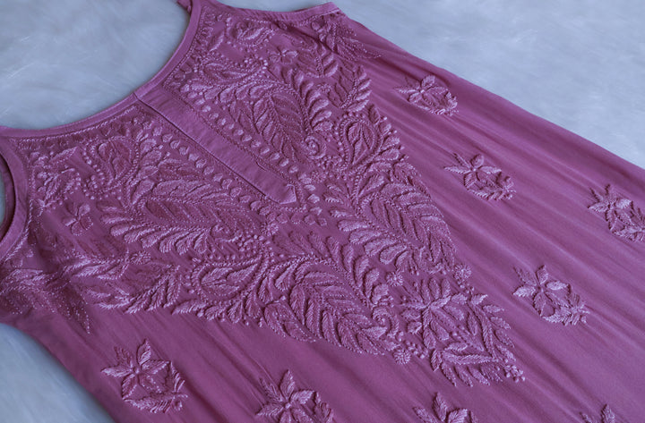 Zimra Dusty Purple Viscose Sleeveless Set - Noor Chikankari