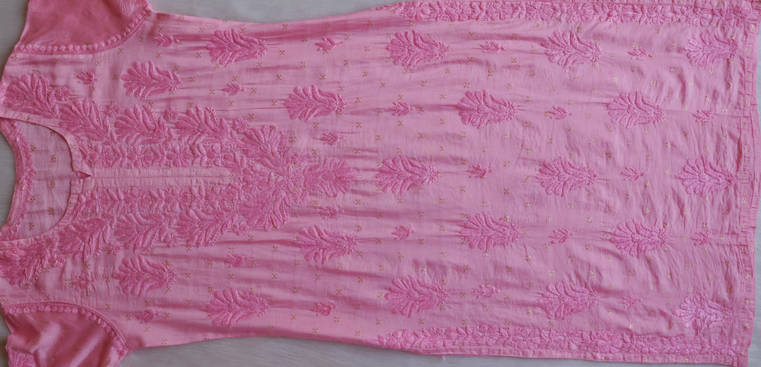 Nazakat Baby Pink Premium Long Chanderi Kurta