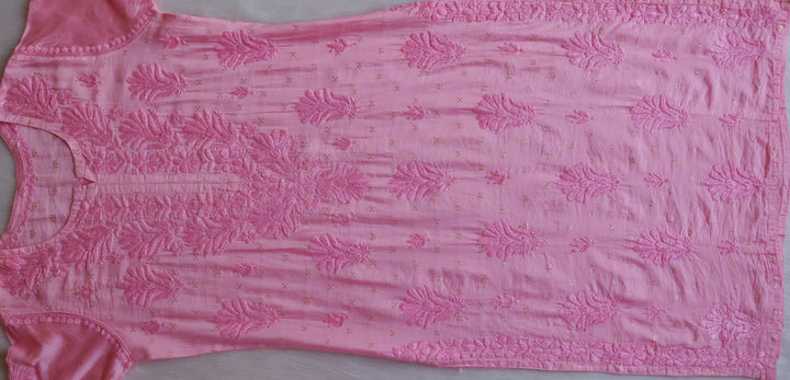 Nazakat Baby Pink Premium Long Chanderi Kurta