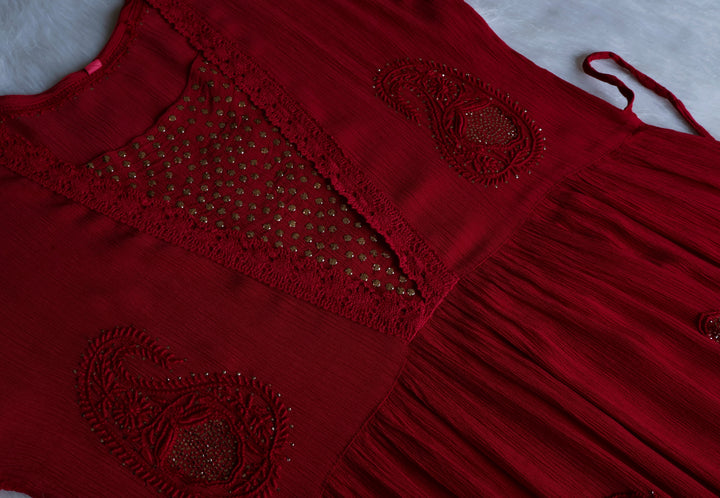 Anabiya Maroon Pure Chiffon Dress