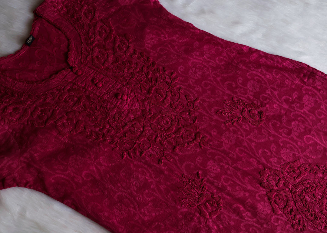 Maroon Long Jacquard Lace Cotton kurta