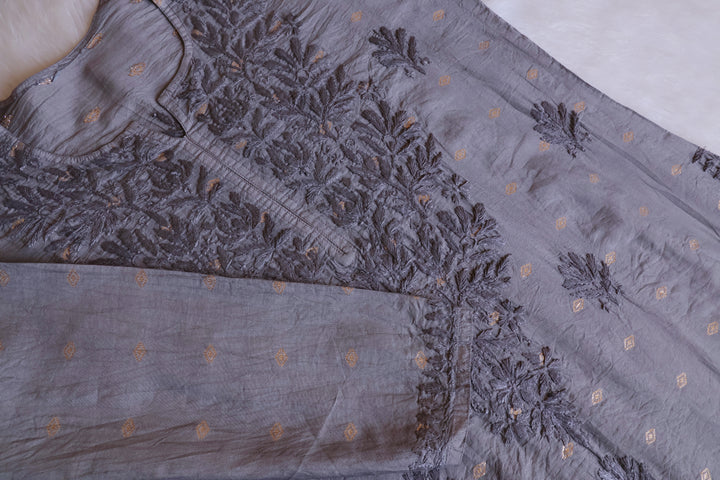 Nazakat Grey Long Chanderi Kurta