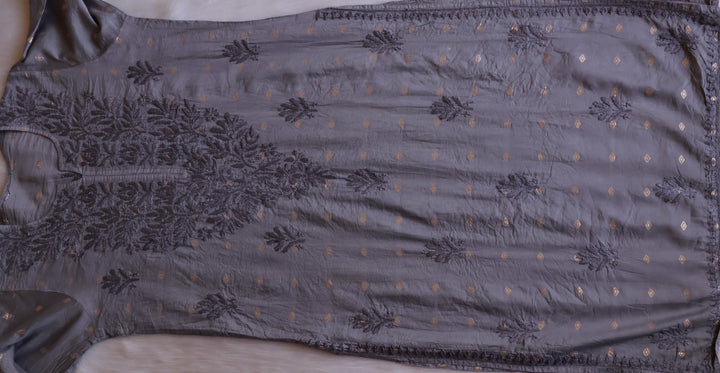 Nazakat Grey Long Chanderi Kurta