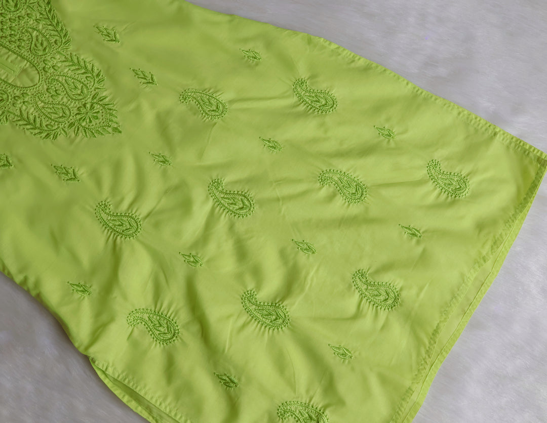 Zahra Lime Green Cotton Kurta - Noor Chikankari