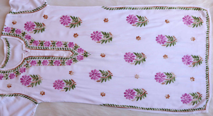 Gul-e-Jahaan White & Lavender Rayon Kurta - Noor Chikankari