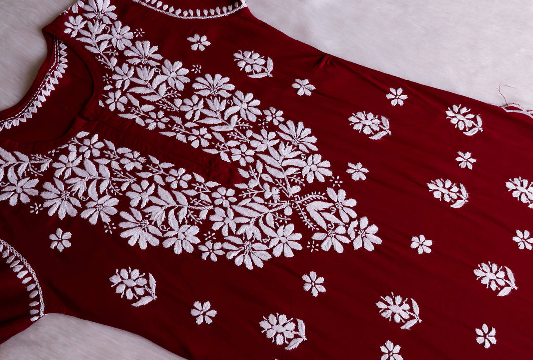 Maisha Maroon Scalloped Long Rayon Kurta
