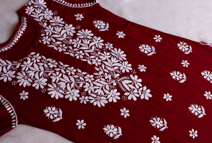 Maisha Maroon Scalloped Long Rayon Kurta
