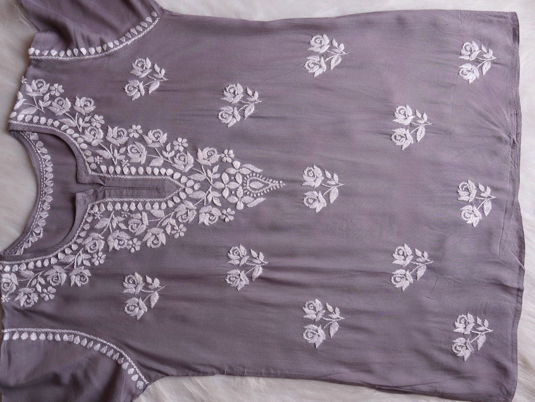 Gul Grey & White Short Rayon Kurta