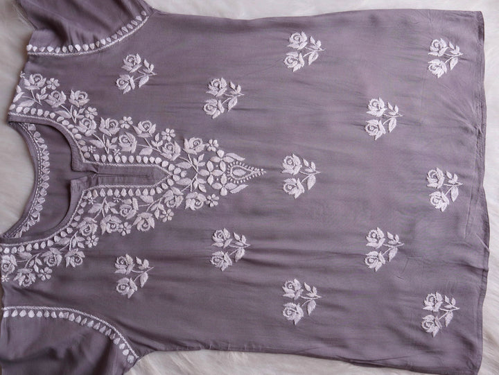 Gul Grey & White Short Rayon Kurta