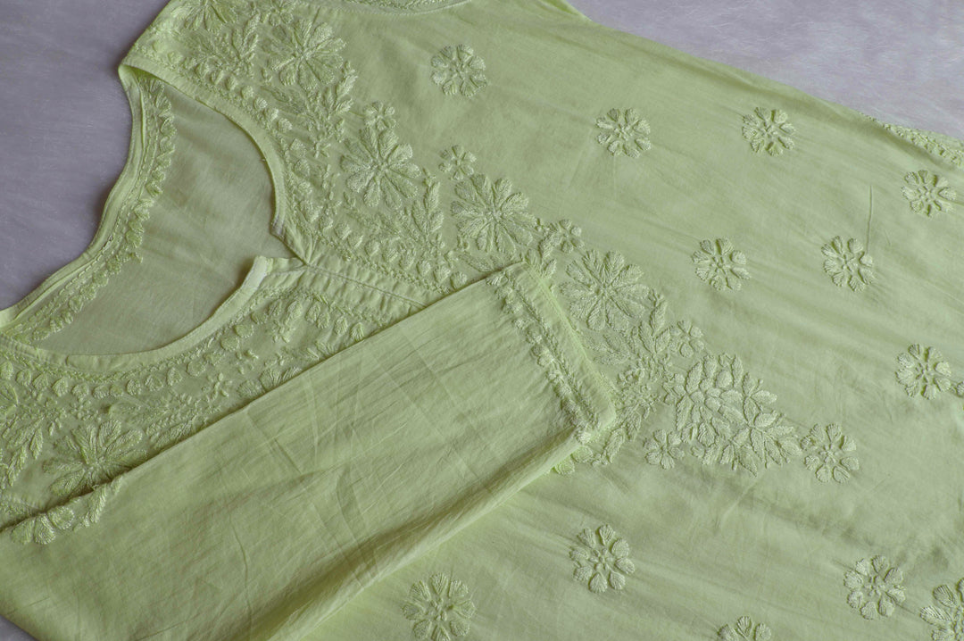 Nazakat Lime Green Cotton short kurta
