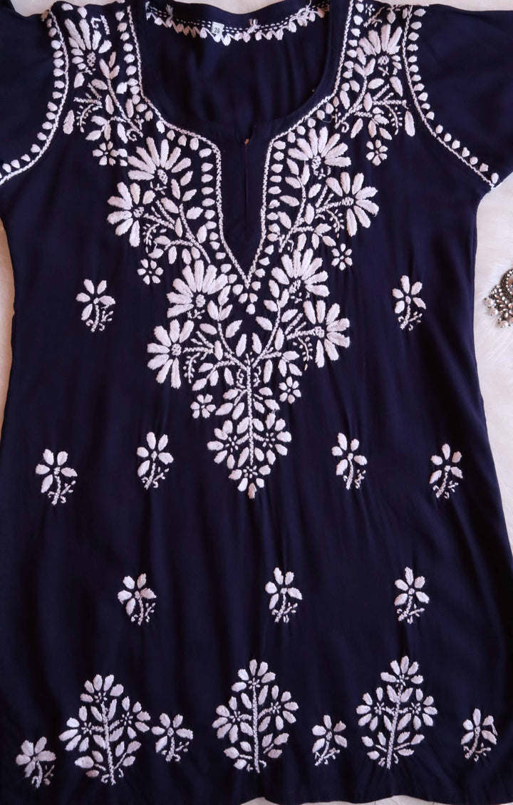 Aayat Navy Blue Short Rayon Kurta