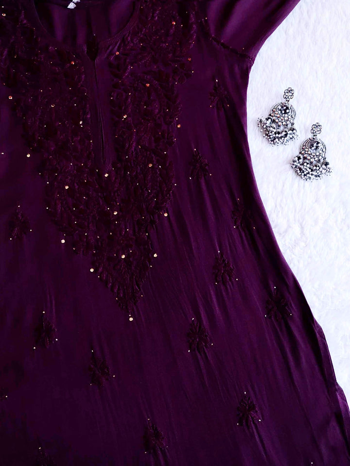 Plum Rayon mukaish Long Kurta