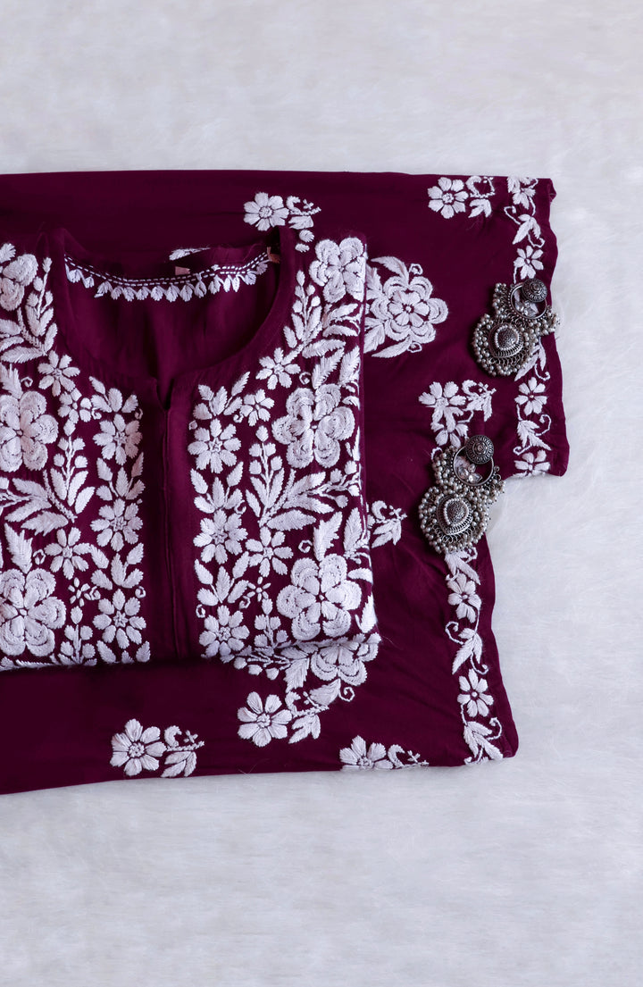 Benafsha Deep Plum Rayon Kurta Pant set