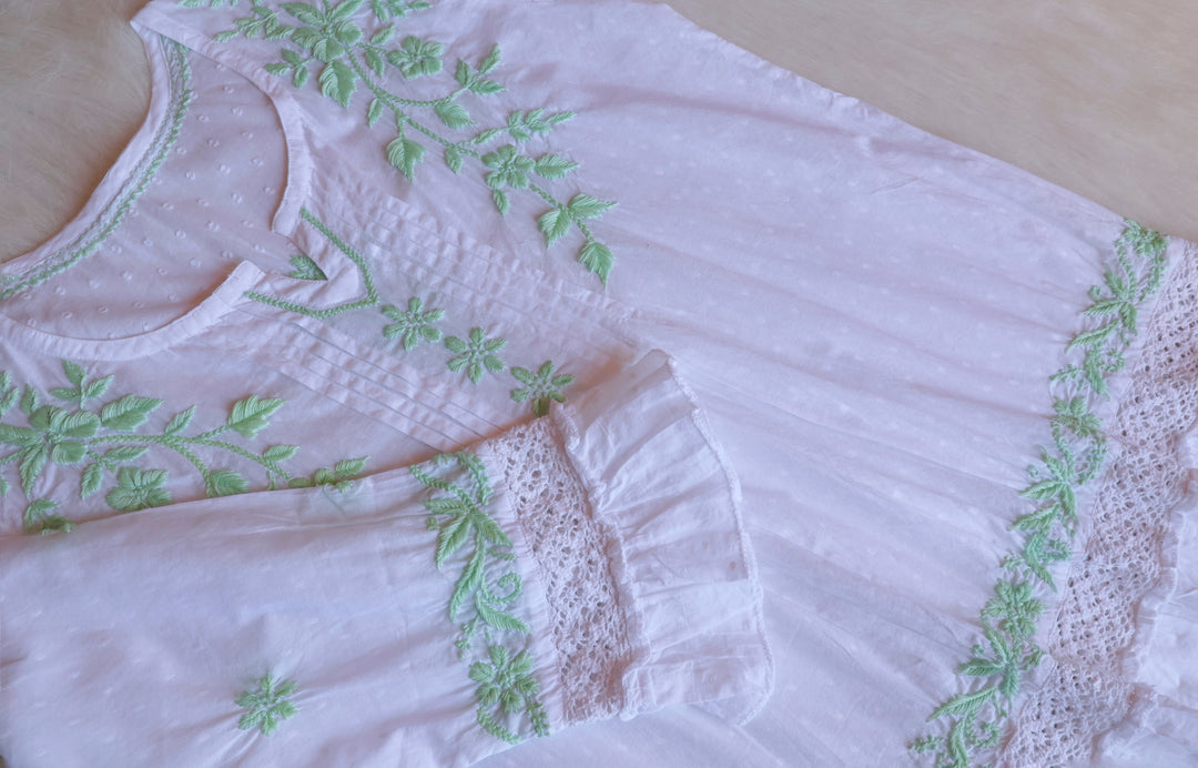 Nazakat White & Pastel Green Premium Cotton kurta