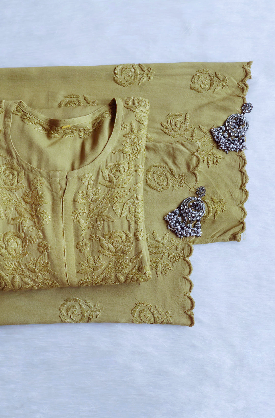 Gul Pastel Olive Scalloped Rayon set