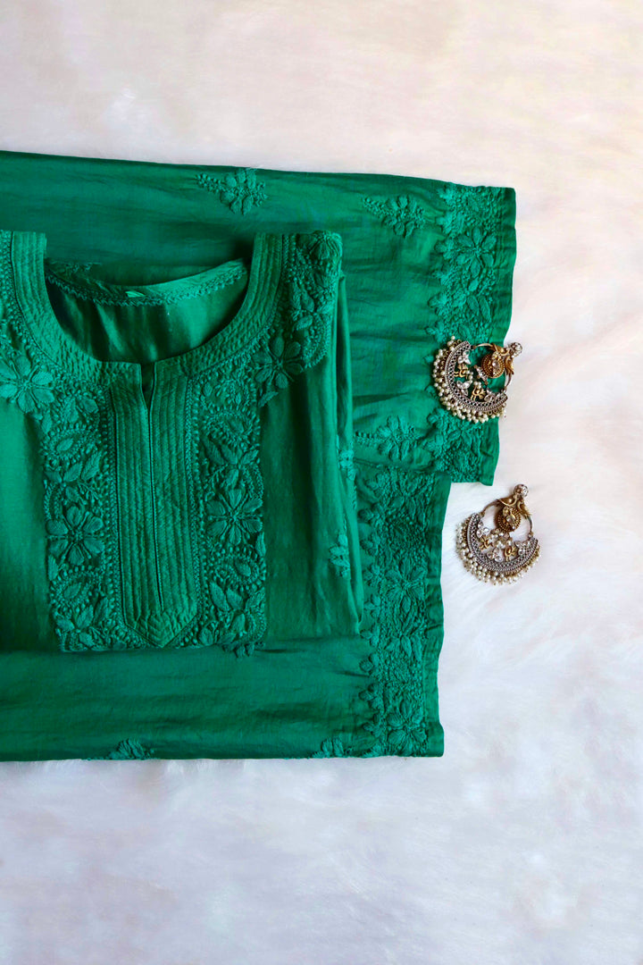 Zimra Premium Deep Green Pure Chanderi set