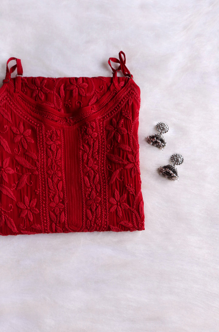 Mehr Maroon Viscose Strappy Kurta