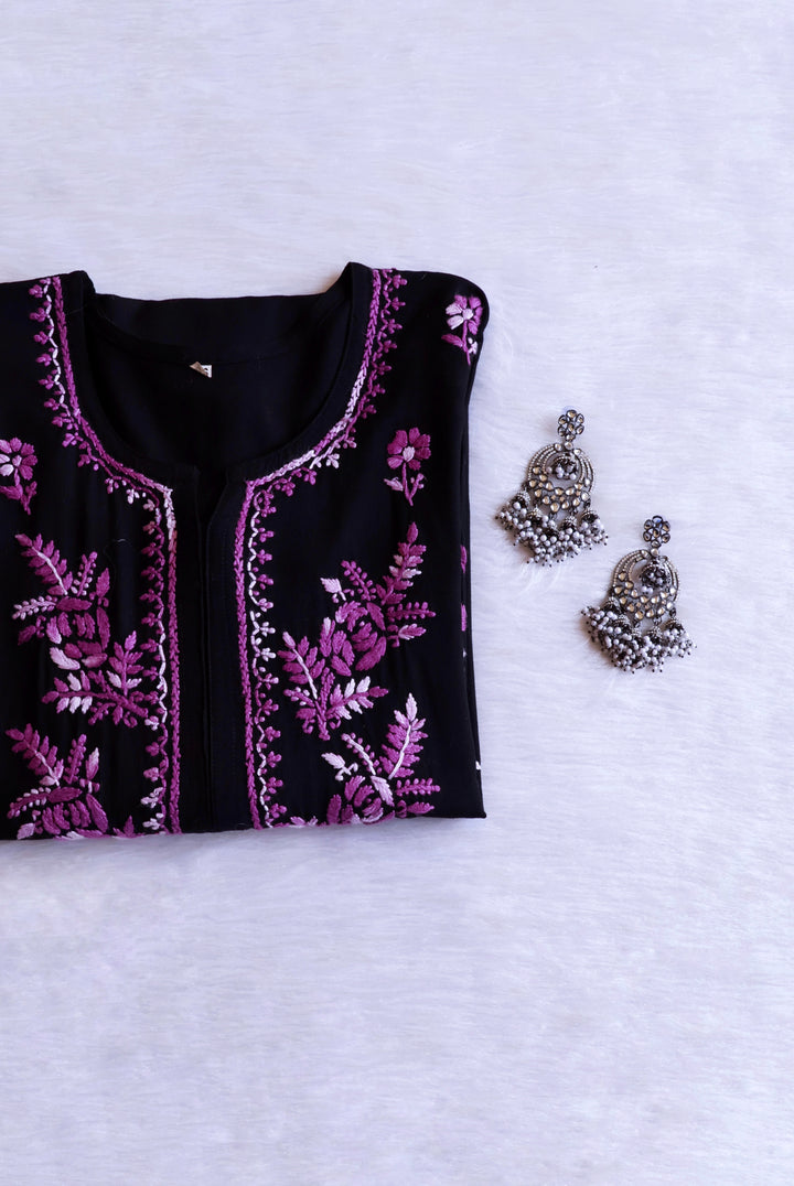 Eliza Black & Deep Purple Ombre Long Rayon Kurta