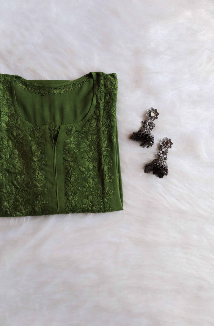 Farhaa Olive Green Ombre Long Rayon Kurta