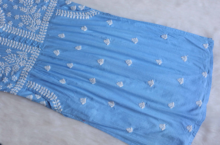 Safaa Ice Blue & White Linen Kurta