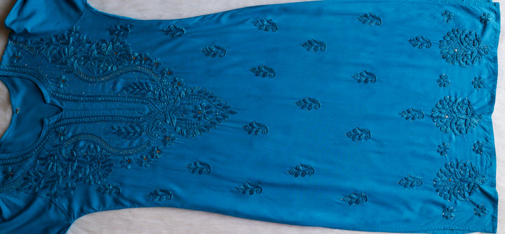 Naida Ocean Blue Rayon mukaish Long Kurta