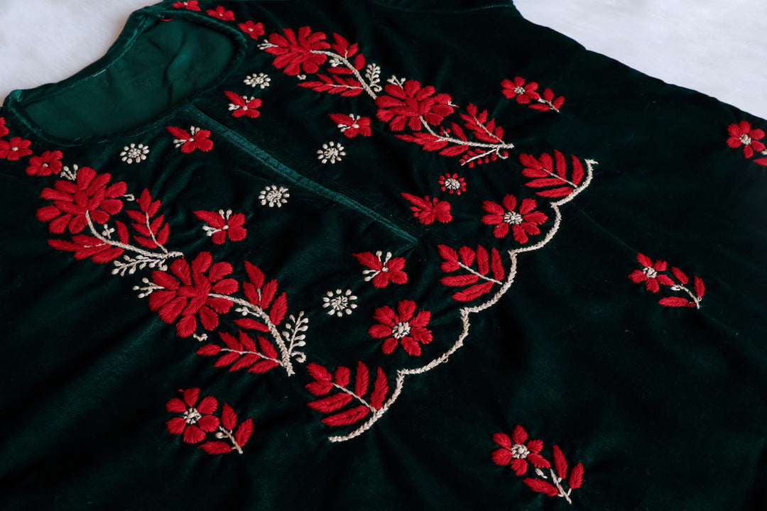 Makhmali Deep Green Pure Velvet set