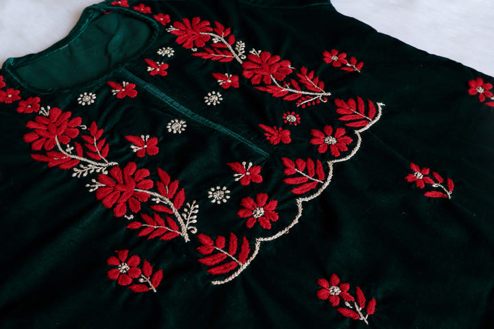 Makhmali Deep Green Pure Velvet set