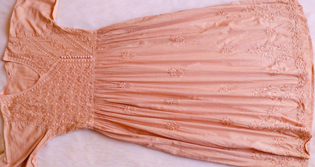 Nazakat Rose Brown Pure Cotton Angarakha Dress