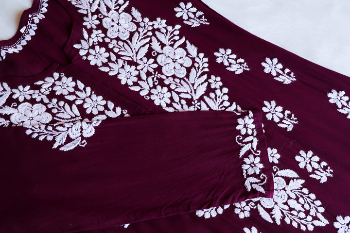 Benafsha Deep Plum Rayon Kurta Pant set