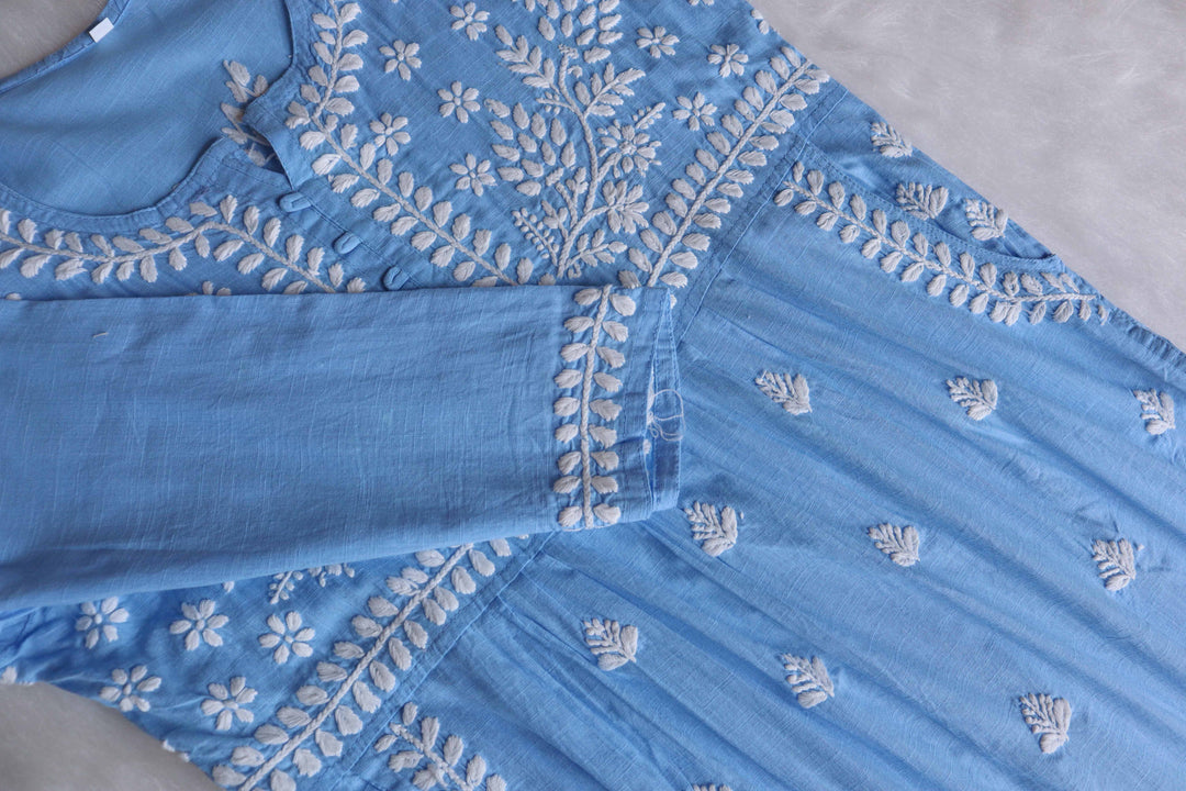 Safaa Ice Blue & White Linen Kurta